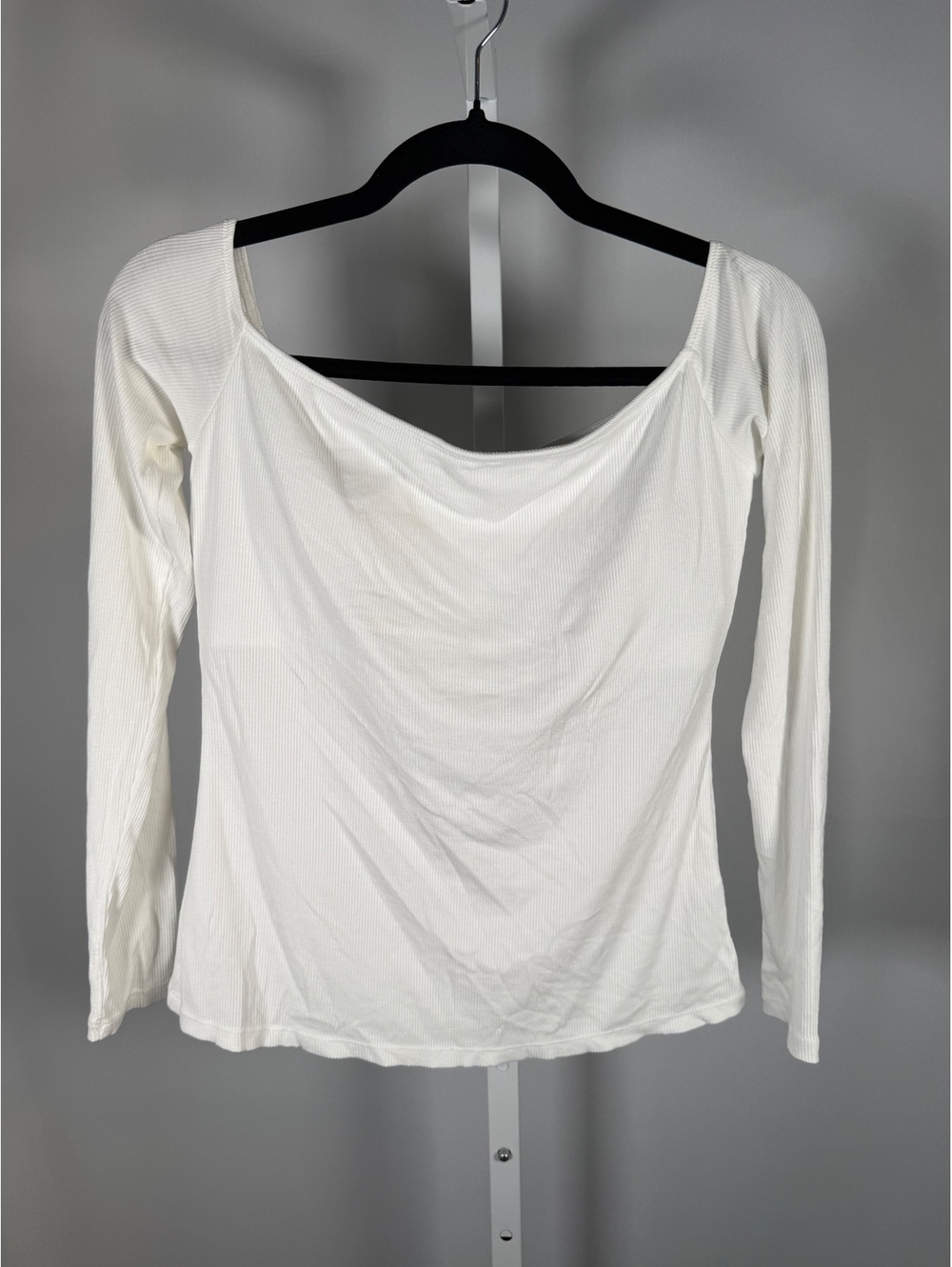 Halara Ribbed Knit Off Shoulder Long Sleeve 2-in-1 Casual Top White Size Medium - Picture 3 of 9